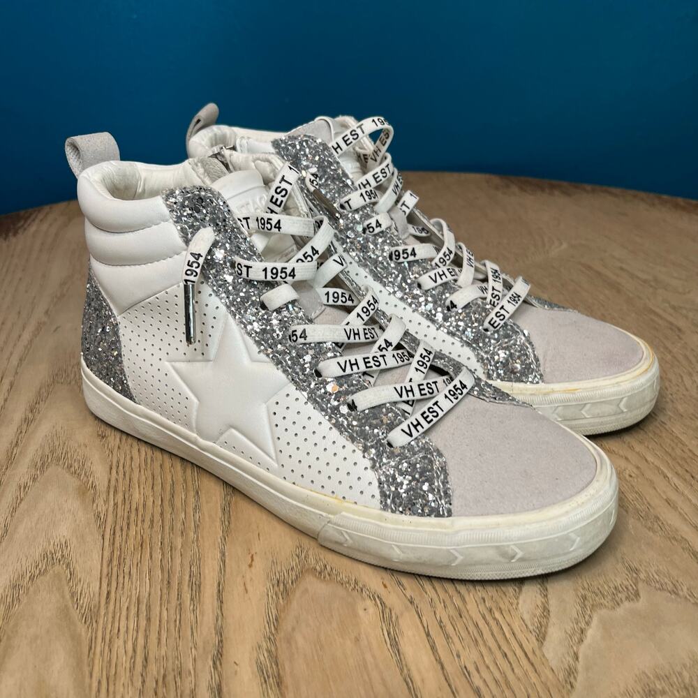 Vintage Havana Shimmer High Top Sneakers Zip Up Silver Glitter Women’s Size 7.5